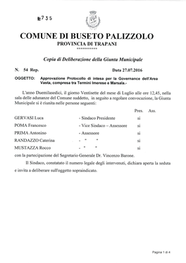 COMUNE DI BUSETO PALIZZOLO Provincia Regionale Di Trapani * * * *