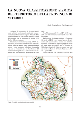 La Nuova Classificazione Sismica Del Territorio Della Provincia Di Viterbo