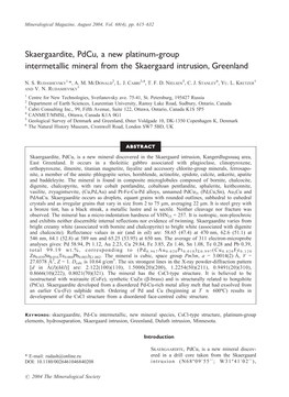 Skaergaardite, Pdcu, a New Platinum-Group Intermetallic Mineral from the Skaergaard Intrusion, Greenland