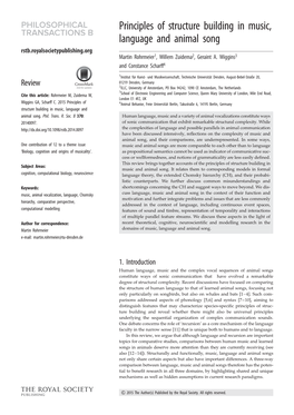 Principles of Structure Building in Music, Language and Animal Song Rstb.Royalsocietypublishing.Org Martin Rohrmeier1, Willem Zuidema2, Geraint A