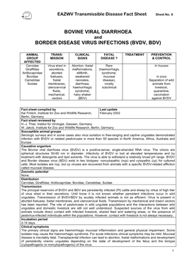 Bovine Viral Diarrhoea Border Disease Virus Infections (Bvdv, Bdv)