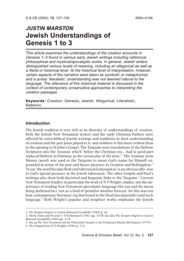 Jewish Understandings of Genesis 1 to 3