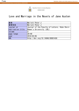 Love and Marriage in the Novels of Jane Austen