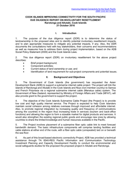 DUE DILIGENCE REPORT on INVOLUNTARY RESETTLEMENT Rarotonga and Aitutaki, Cook Islands 21 October 2016