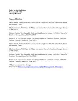 Today in Georgia History November 25, 1961 Albany Movement