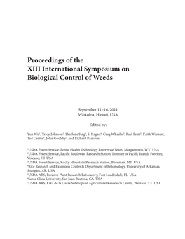 Proceedings of the XIII International Symposium on Biological Control of Weeds