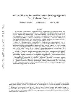 Succinct Hitting Sets and Barriers to Proving Algebraic Circuits Lower