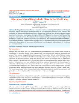 Liberation War of Bangladesh: Place in the World Map Ali MS1,2*, James M1 1 School of Humanities and Sociology, Nottingham Trent University, UK