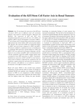 Evaluation of the KIT/Stem Cell Factor Axis in Renal Tumours