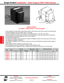 Single Ended Audiophile - Tube Output (1627-1642 Series)