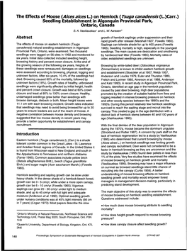 The Effects of Moose (Alces Alces L.) on Hemlock (Tsuga Canadensis (L.)Carr.) Seedling Establishment in Algonquin Provincial Park, Ontario, Canada S