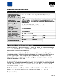 ERM Household Assessment Report