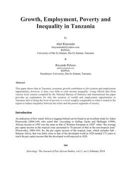 Growth, Employment, Poverty and Inequality in Tanzania