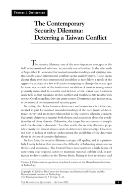 The Contemporary Security Dilemma: Deterring a Taiwan Conflict