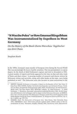 Or How Emanuel Ringelblum Was Instrumentalized by Expellees in West Germany on the History of the Book Ghetto Warschau: Tagebücher Aus Dem Chaos