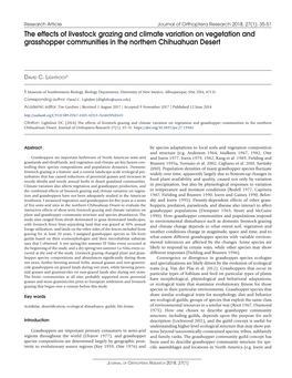 The Effects of Livestock Grazing and Climate Variation on Vegetation and Grasshopper Communities in the Northern Chihuahuan Desert