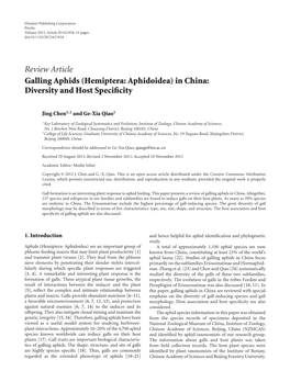 Galling Aphids (Hemiptera: Aphidoidea) in China: Diversity and Host Speciﬁcity