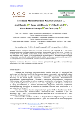 Secondary Metabolites from Teucrium Creticum L