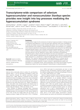 Wide Comparison of Selenium Hyperaccumulator and Nonaccumulator Stanleya Species Provides New Insight Into Key Processes Mediating the Hyperaccumulation Syndrome