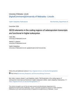 SECIS Elements in the Coding Regions of Selenoprotein Transcripts Are Functional in Higher Eukaryotes