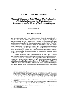 Drip'makes: the Implications of Officially Endorsing the United Nations Declaration on the Rights of Indigenous Peoples