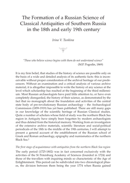 The Formation of a Russian Science of Classical Antiquities of Southern Russia in the 18Th and Early 19Th Century1