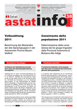 Volkszählung 2011 Censimento Della Popolazione 2011