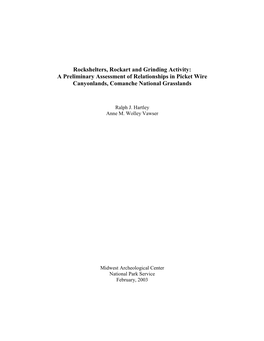 Rockshelters, Rockart and Grinding Activity: a Preliminary Assessment of Relationships in Picket Wire Canyonlands, Comanche National Grasslands