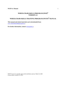 Version 4.1 Wheelchair Skills Training Program (Wstp)