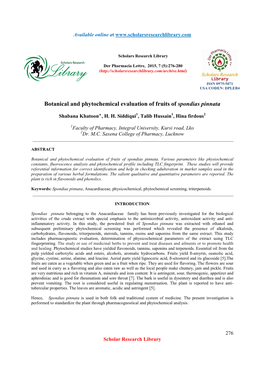 Botanical and Phytochemical Evaluation of Fruits of Spondias Pinnata