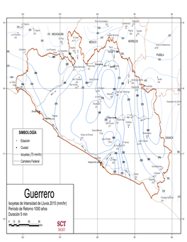 Guerrero Pinotepa Nacional 375 256 Isoyetas De Intensidad De Lluvia 2015 (Mm/Hr) Período De Retorno 1000 Años Duración 5 Min 16° 16° 015 30 60 90 Km DGST