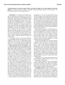 Allochtonous Facies of Impactites and Impact Breccia of the Popigai Crater, Russia