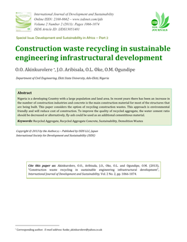 Construction Waste Recycling in Sustainable Engineering Infrastructural Development