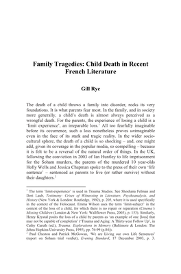 Child Death in Recent French Literature