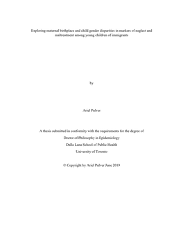 Exploring Maternal Birthplace and Child Gender Disparities in Markers of Neglect and Maltreatment Among Young Children of Immigrants