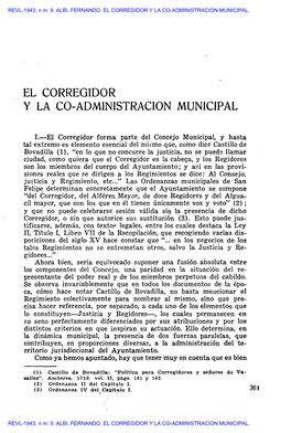 REVL-1943, Núm. 9. ALBI, FERNANDO. EL CORREGIDOR Y LA CO-ADMINISTRACION MUNICIPAL