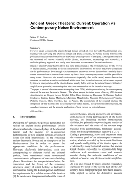 Ancient Greek Theaters: Current Operation Vs Contemporary Noise Environment