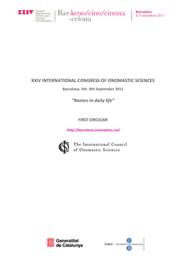 XXIV INTERNATIONAL CONGRESS of ONOMASTIC SCIENCES Barcelona, 5Th- 9Th September 2011