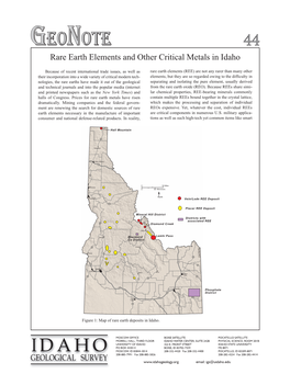 Rare Earth Elements and Other Critical Metals in Idaho