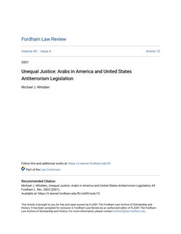 Arabs in America and United States Antiterrorism Legislation