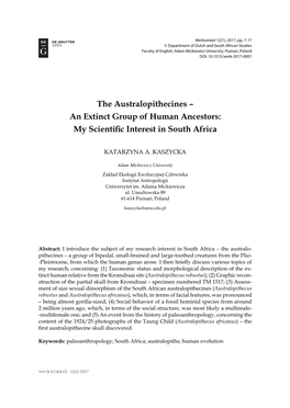 The Australopithecines – an Extinct Group of Human Ancestors: My Scientiﬁ C Interest in South Africa