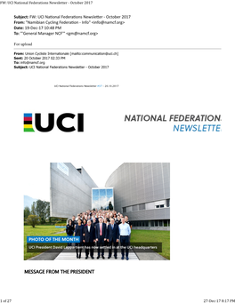 FW: UCI National Federations Newsletter - October 2017