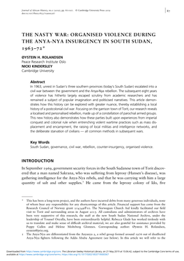 The Nasty War: Organised Violence During the Anya-Nya Insurgency in South Sudan, –*