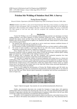 Friction Stir Welding of Stainless Steel 304: a Survey