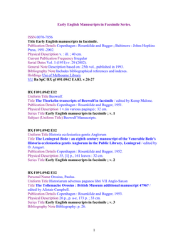 Guide to Early English Manuscripts in Facsimile Series