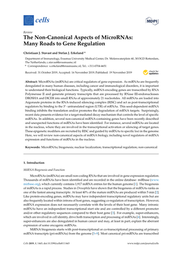 The Non-Canonical Aspects of Micrornas: Many Roads to Gene Regulation