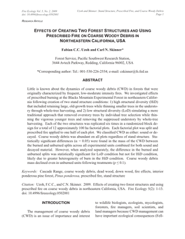 Effects of Creating Two Forest Structures and Using Prescribed Fire on Coarse Woody Debris in Northeastern California, Usa