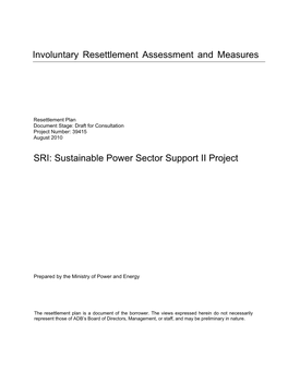 Involuntary Resettlement Assessment and Measures SRI: Sustainable