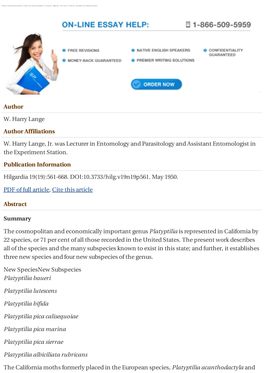 Biology and Systematics of Plume Moths of the Genus Platyptilia in California