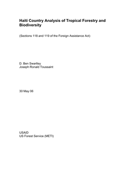 Haiti Country Analysis of Tropical Forestry and Biodiversity